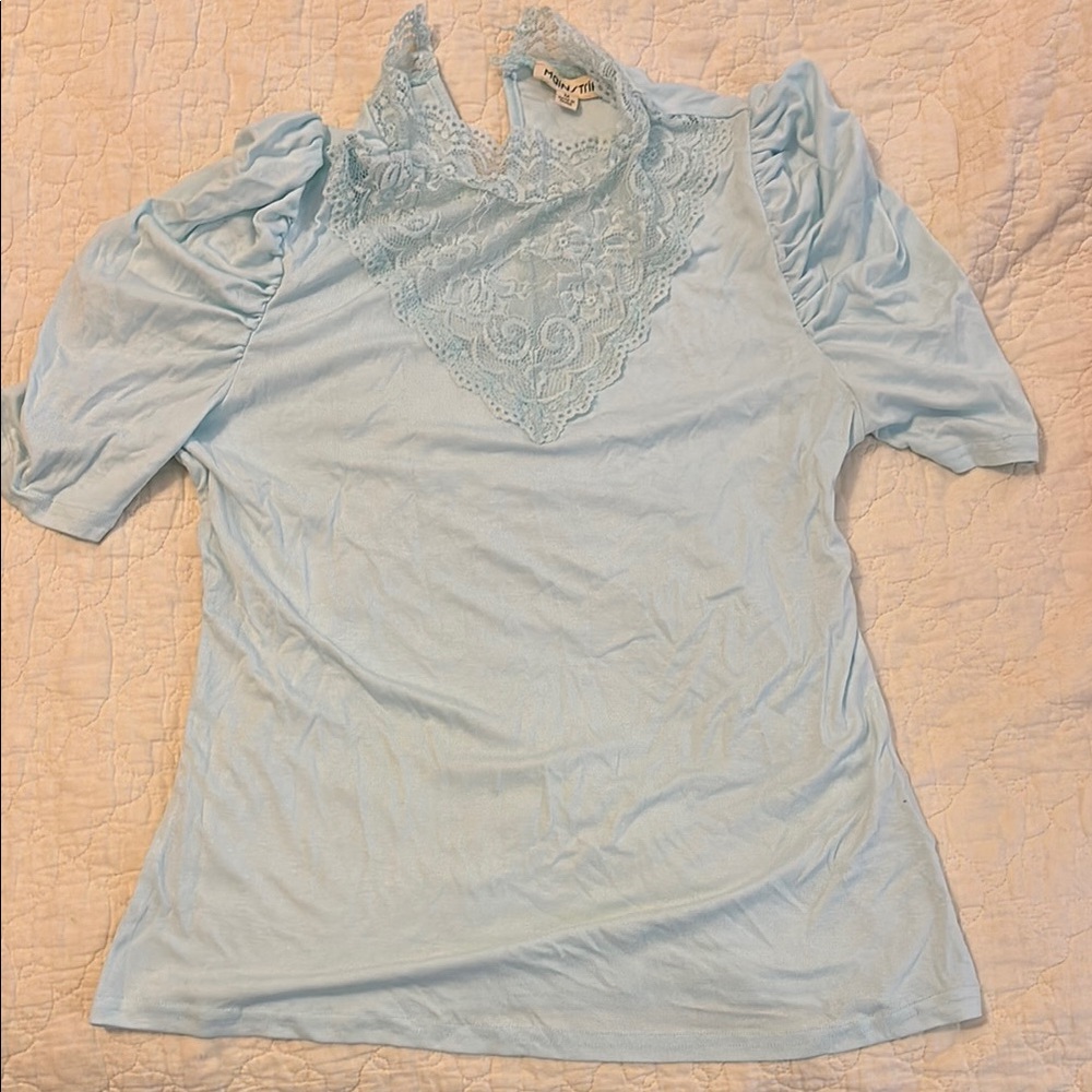Lace Detail Light Blue Top